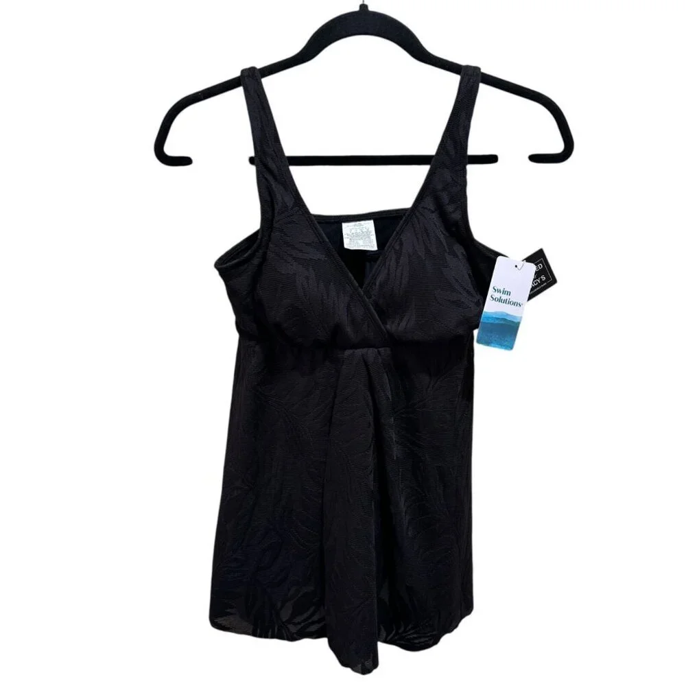 Swim Solutions Womens Size 8 Black Tummy-Control Swim Dress Modest Coverage‎ NWT